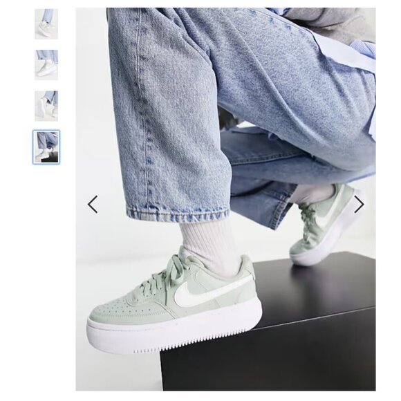 Nike Court Vision Alta leather platform Chunky sneakers green and white Size 8.5 - Picture 1 of 2